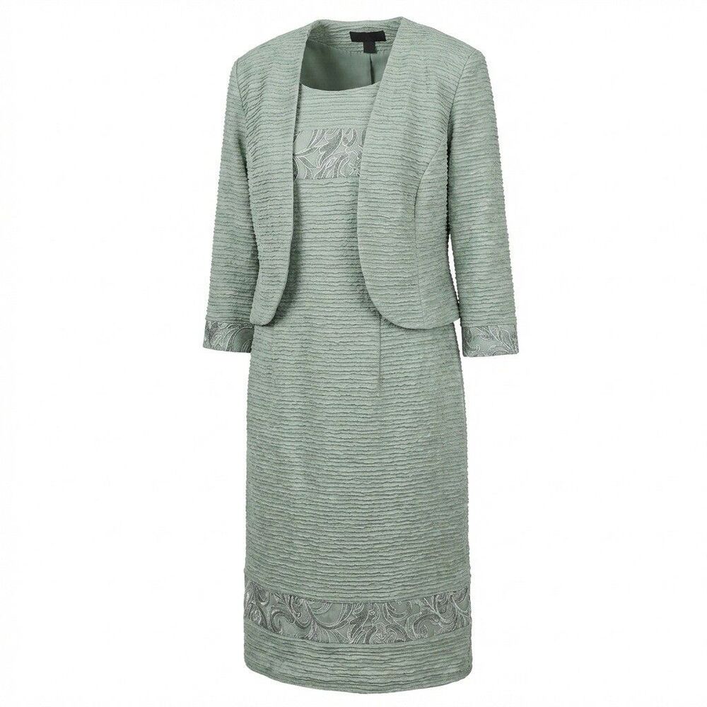 Le Bos Dusty Sage Women's Dress Set Size 16 Jacket Sequined Business Formal